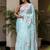 Light blue linen printed zari work saree with blouse