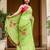 Light green linen printed zari work saree with blouse