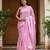 Pink linen printed zari work saree with blouse