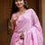 Pink linen printed zari work saree with blouse