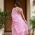 Pink linen printed zari work saree with blouse