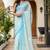 Light blue linen printed zari work saree with blouse