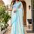 Light blue linen printed zari work saree with blouse
