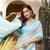 Light blue linen printed zari work saree with blouse