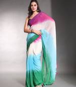 Multicolor linen printed zari work saree with blouse