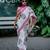 White linen printed zari work saree with blouse