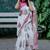 White linen printed zari work saree with blouse