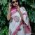 White linen printed zari work saree with blouse