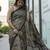 Black linen printed zari work saree with blouse
