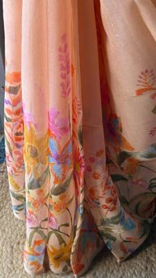 Pink linen printed zari work saree with blouse 3