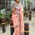 Pink linen printed zari work saree with blouse
