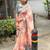 Pink linen printed zari work saree with blouse
