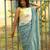 Light blue linen printed zari work saree with blouse
