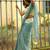 Light blue linen printed zari work saree with blouse