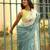 Light blue linen printed zari work saree with blouse