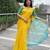 Yellow linen printed zari work saree with blouse