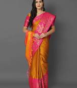 Gold jacquard woven zari work saree with blouse