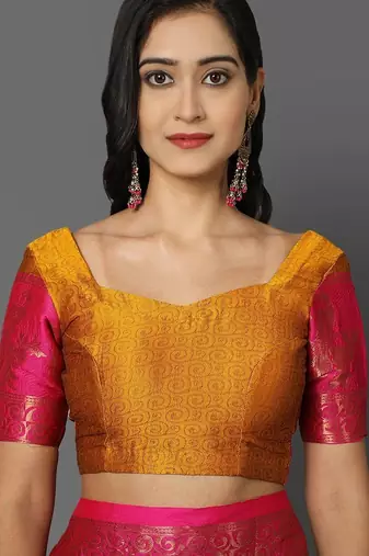 Gold jacquard woven zari work saree with blouse