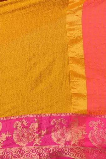 Gold jacquard woven zari work saree with blouse