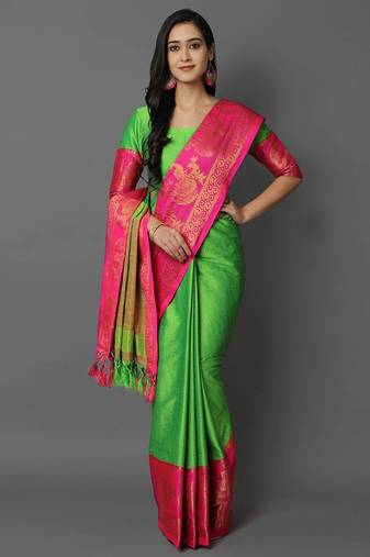 Light green jacquard woven zari work saree with blouse