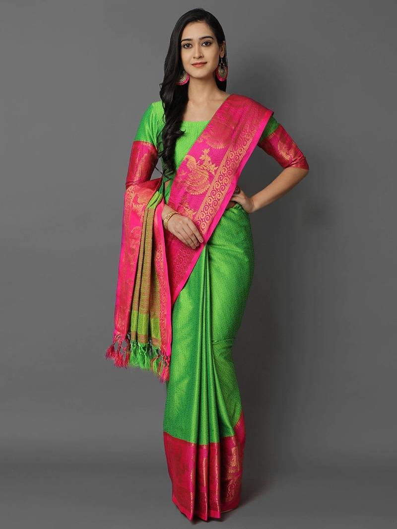Light green jacquard woven zari work saree with blouse