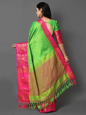 Light green jacquard woven zari work saree with blouse 2