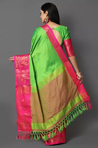 Light green jacquard woven zari work saree with blouse