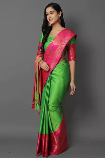 Light green jacquard woven zari work saree with blouse