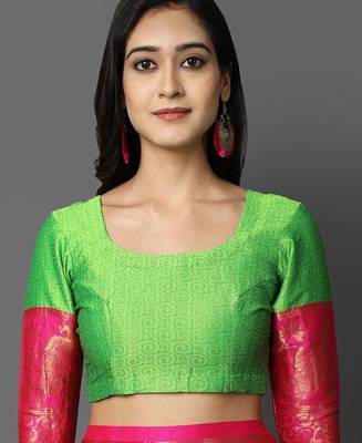 Light green jacquard woven zari work saree with blouse 4