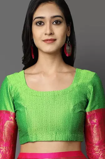 Light green jacquard woven zari work saree with blouse