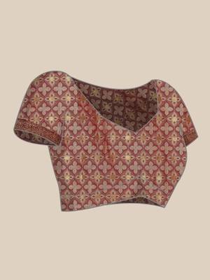 Beige pure cotton printed zari work saree with blouse 3