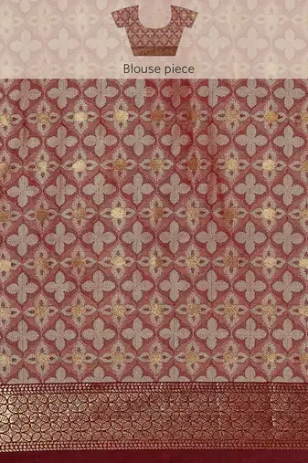Beige pure cotton printed zari work saree with blouse