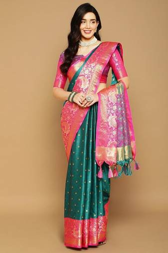Green pure cotton printed zari work saree with blouse
