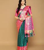 Green pure cotton printed zari work saree with blouse