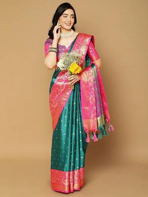 Green pure cotton printed zari work saree with blouse 2