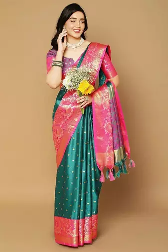 Green pure cotton printed zari work saree with blouse