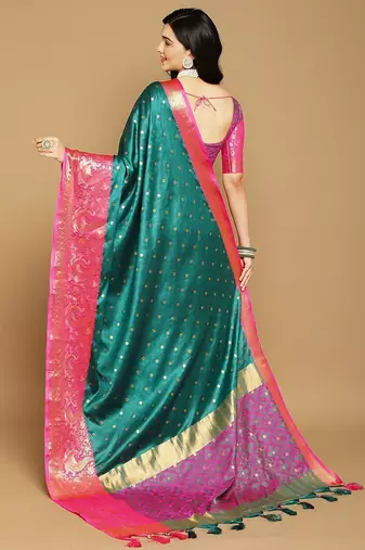 Green pure cotton printed zari work saree with blouse