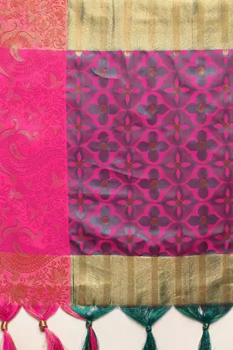 Green pure cotton printed zari work saree with blouse