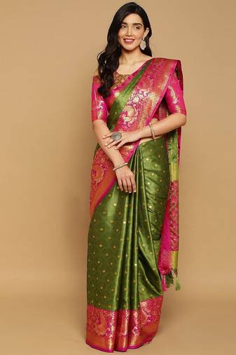 Light green jacquard woven zari work saree with blouse