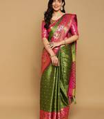 Light green jacquard woven zari work saree with blouse