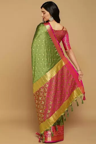 Light green jacquard woven zari work saree with blouse