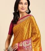 Gold blended cotton woven zari work saree with blouse