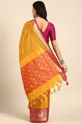 Gold blended cotton woven zari work saree with blouse