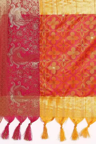 Gold blended cotton woven zari work saree with blouse