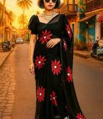 Black pure cotton printed zari work saree with blouse