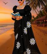 Black pure cotton printed zari work saree with blouse