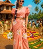 Pink pure cotton printed zari work saree with blouse