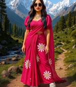 Pink pure cotton printed zari work saree with blouse