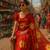 Red pure cotton printed zari work saree with blouse