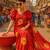 Red pure cotton printed zari work saree with blouse